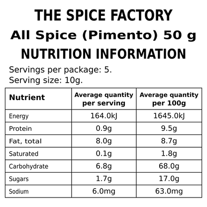 TSF Allspice Whole 50g | Pimento Berries | Jamaica Pepper | Whole Spice