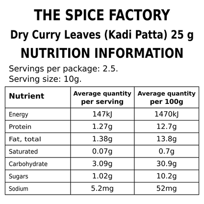 TSF Dried Curry Leaves 25g | Kadi Patta | Karuveppilai | Dried Herb