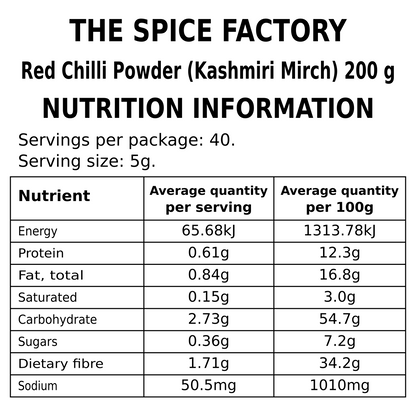 TSF Kashmiri Chilli Powder 200g | Kashmiri Lal Mirch | Mild Red Colour Chilli | Ground Indian Spice