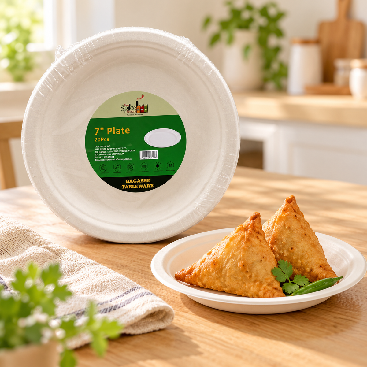 The Spice Factory Bagasse Round Plates 7" – Pack of 20 | Eco-Friendly Disposable Food Plates | Microwave Safe | 9351235062464