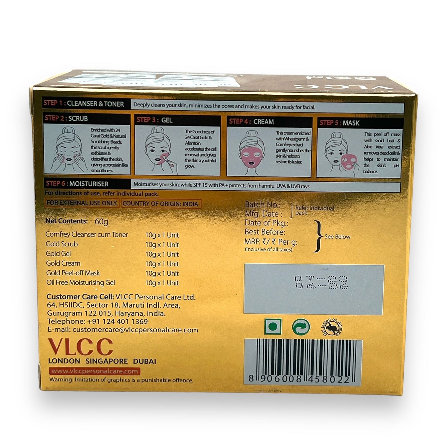 VLCC Gold Facial Kit 60g | Long-Lasting Golden Glow | 2 Facials Per Pack