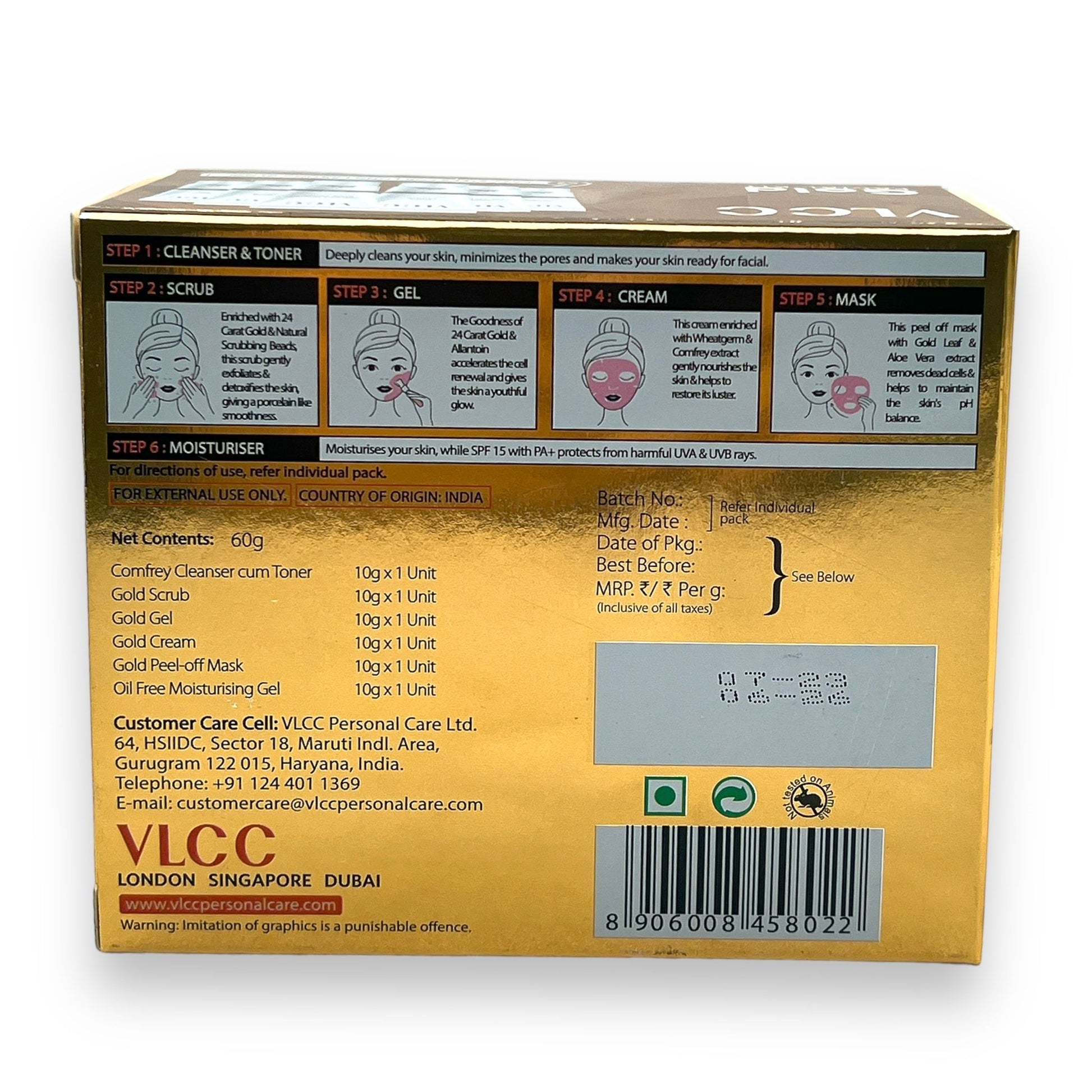 VLCC Gold Facial Kit 60g | Long-Lasting Golden Glow | 2 Facials Per Pack