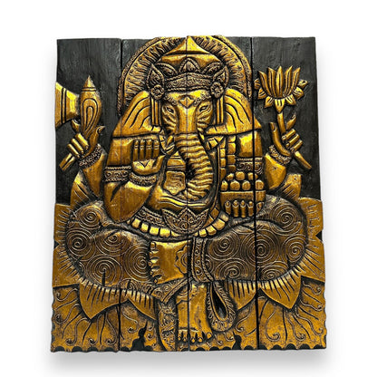 Ganesha/Buddha Wooden Wall Hanging Large 15.5" X 23"