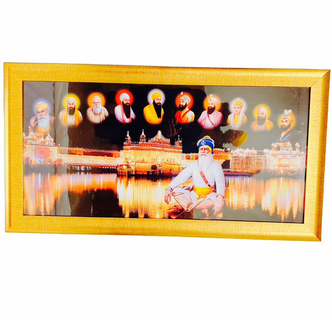Photo Frame Large 25" X 45" -Golden Temple+Das Guru+Baba Deep Singh Ji (Premium)
