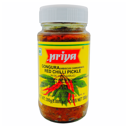 Priya Gongura Red Chilli Pickle With  Garlic 300Gm
