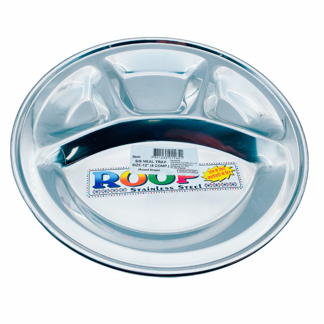 Steel Divided Thali Round 4 Compartments 12"