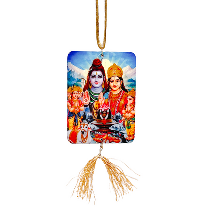 Shiv Parvati Wooden Car Hanging with Picture 1Pc