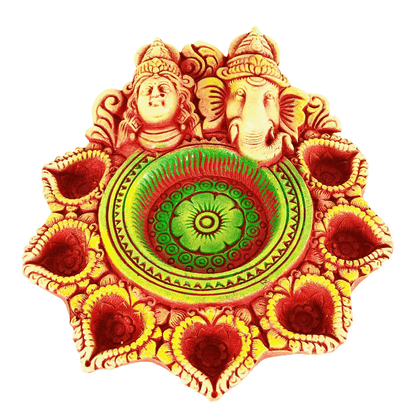 Steel Laxmi Ganesh Thali Set with 7 Diyas - India At Home